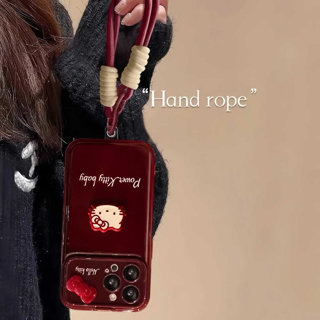 Kitty flip phone case with mirror and stand