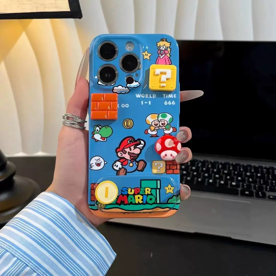 Cute Super Mario iPhone Case – Matte Blue | CaseKo