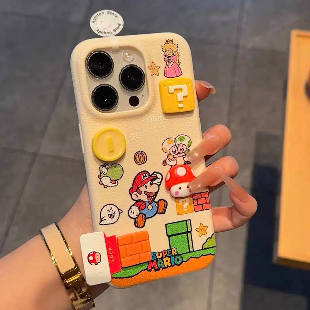 Leather Super Mario label stand cartoon Phone Case | Caseko