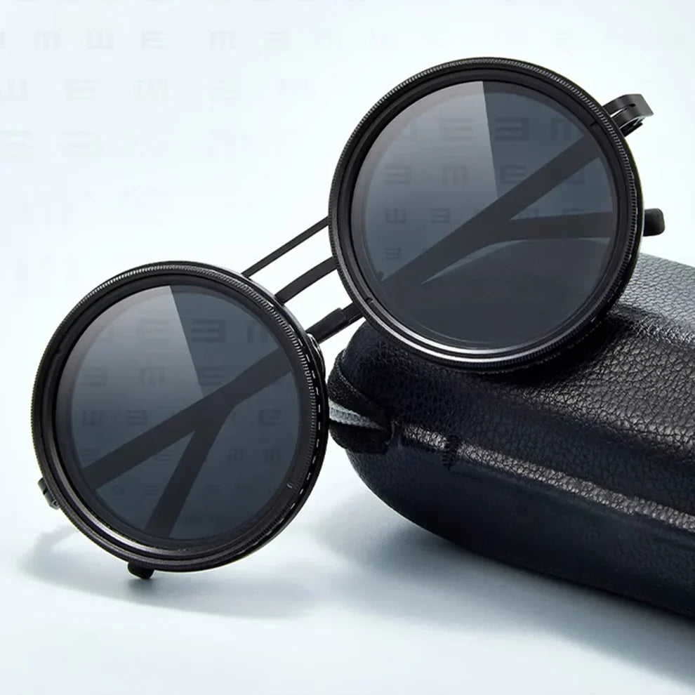 Worparsen Rounded Polarized Glasses Adjustable Tint Sunglasses 1-9 Gears Sunglasses Beach Shady Rays Sunglasses with ND Filter Lenses