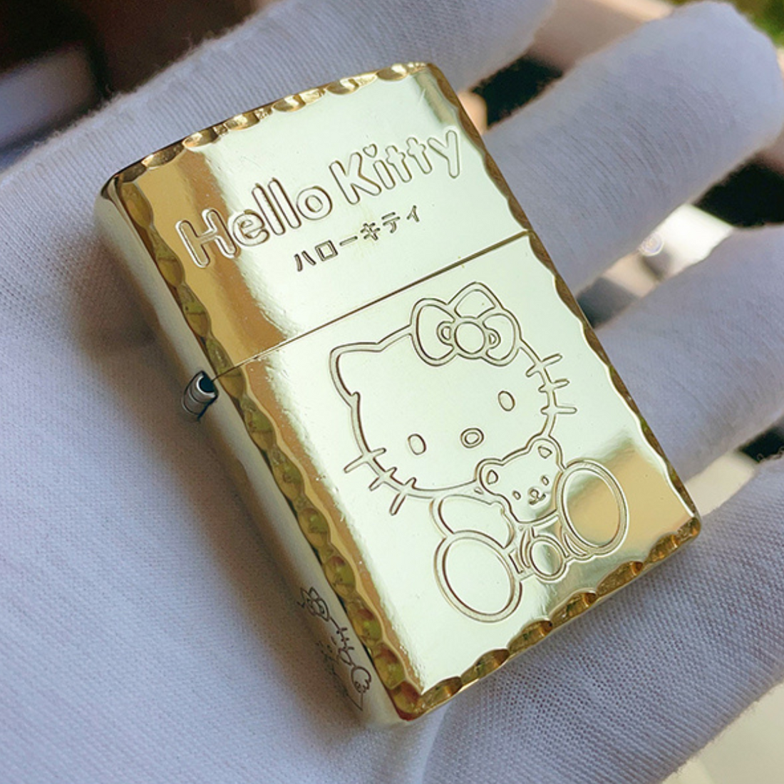 H.e.llo K.i.tt.y Zippo Lighter Deep Engraved Gold Chrome Finish