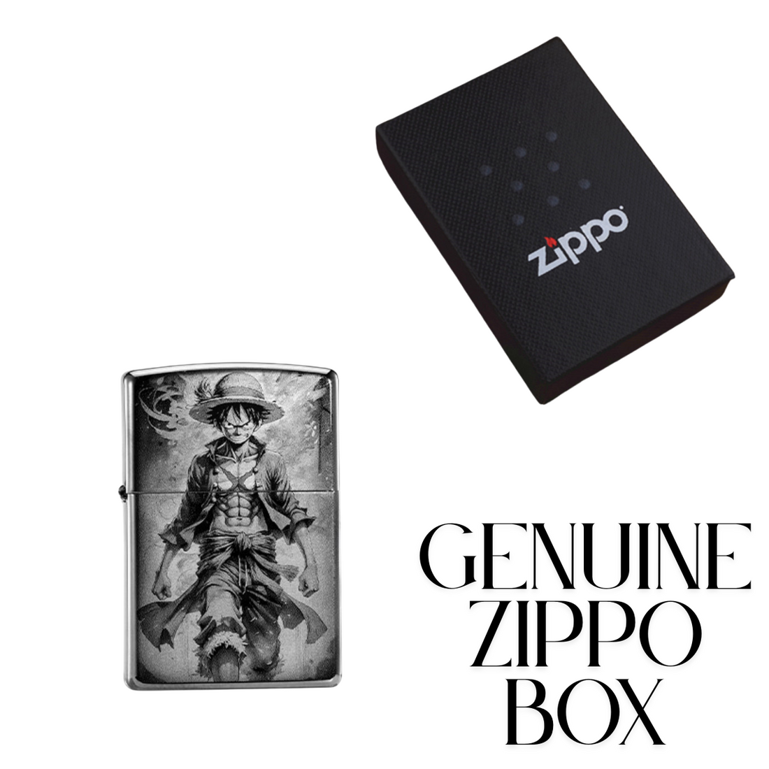 Lu.ffy Ni.ka Ge.ar 5 Black Ice Zippo Lighter Laser Engraved