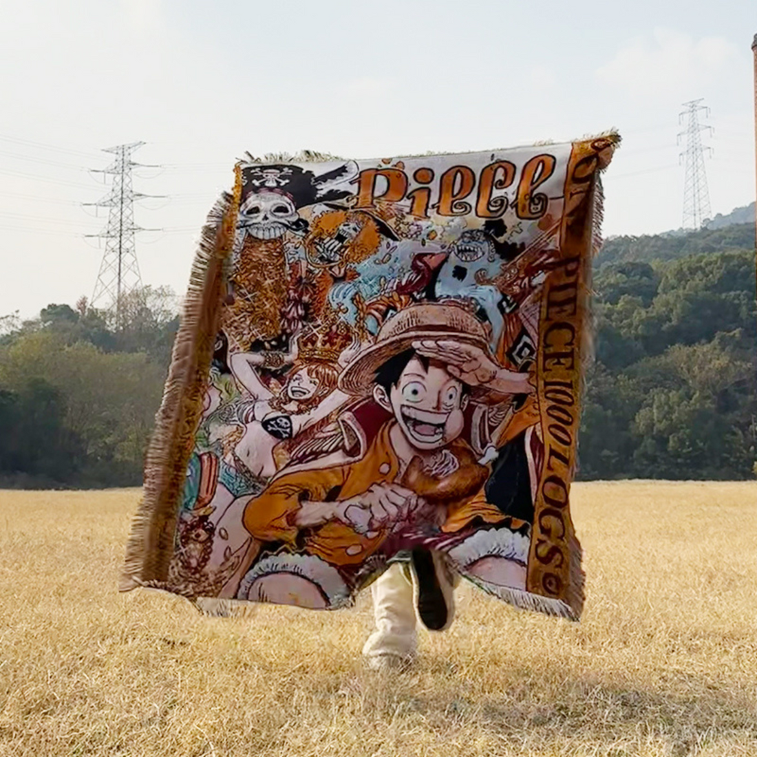O.n.e P.i.e.c.e Woven Blanket – Anime Throw with L.u.f.f.y & Crew, Decorative & Cozy